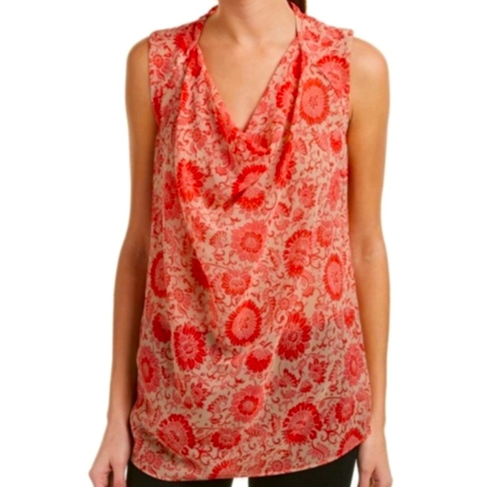 *5 for $25!* Cabi Vita Floral Red Pink Drape Sleeveless Blouse Feminine Boho L - Picture 2 of 9